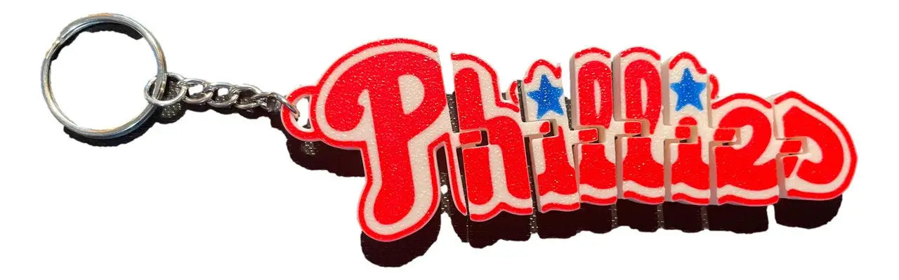 Red and white Philadelphia Phillies key ring with blue stars, MLB baseball fan gift