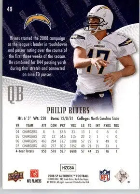 Philip Rivers - 2008 SP Authentic - #49 - Football - Football Card Single