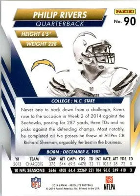 Philip Rivers - 2014 Panini Absolute - #90 - Retail Football - Football Card Single