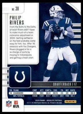 Philip Rivers 2020 Panini Absolute Green #38 Indianapolis Colts