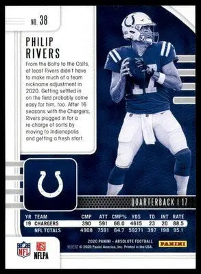 Philip Rivers 2020 Panini Absolute Retail #38 Indianapolis Colts