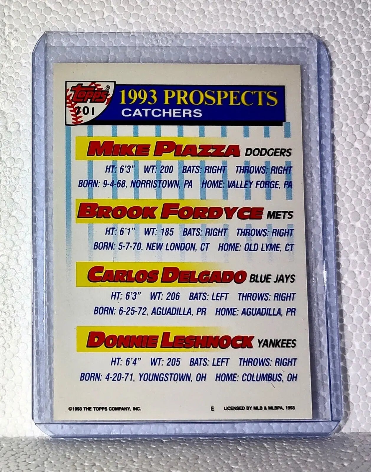Piazza/Fordyce/Delgado/Leshnock 1993 Topps MLB #701 Baseball Card - Baseball Card Single