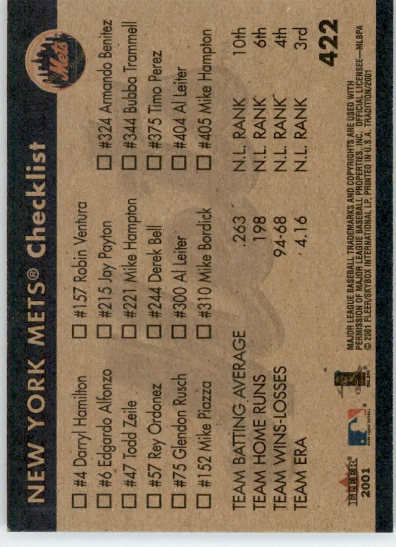 Piazza / Leiter / Hampton / Benitez - 2001 Fleer Tradition - #422 - Baseball