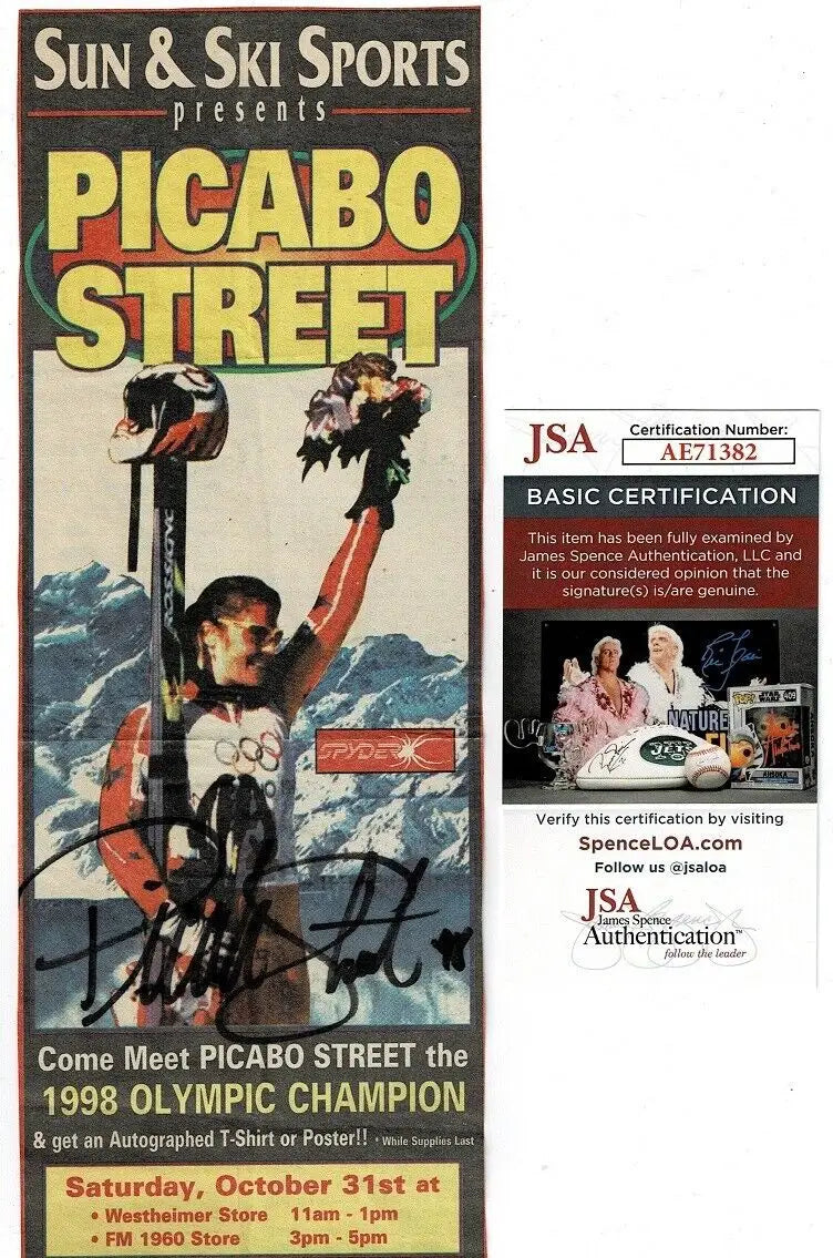 Signed Picabo Street promotional poster with JSA authentication for Olympic Gold Medal fans