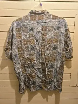 Pierre Cardin Shirt Mens XL Rayon Short Sleeve Camp Casual Button Up Blue Brown - Apparel