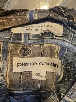 Pierre Cardin Shirt Mens XL Rayon Short Sleeve Camp Casual Button Up Blue Brown - Apparel