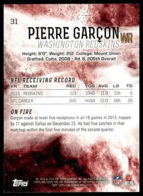 Pierre Garcon 2014 Topps Fire #31 Washington Redskins