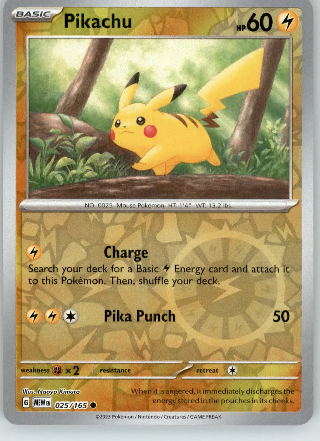 Pikachu - 151 - 025/165 - Reverse Holo NM Pokemon - Pokémon Card Single
