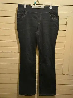 Pioneer Jeans Womens L Pull On Bootcut Embroidered Rose Dark Blue - Apparel