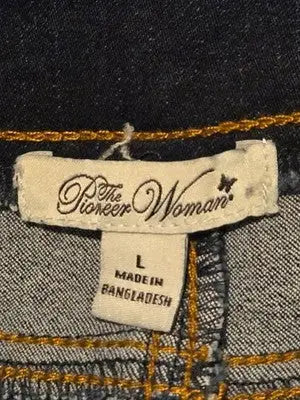 Pioneer Jeans Womens L Pull On Bootcut Embroidered Rose Dark Blue - Apparel