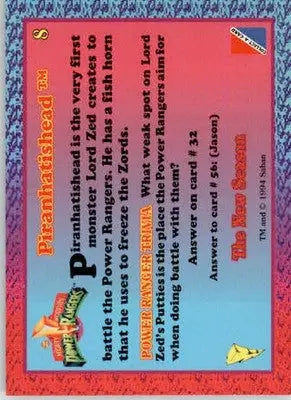 Piranhatishead - 1995 Collect-A-Card Power Rangers The New Season Hobby - #8 - Non-Sports Card Single