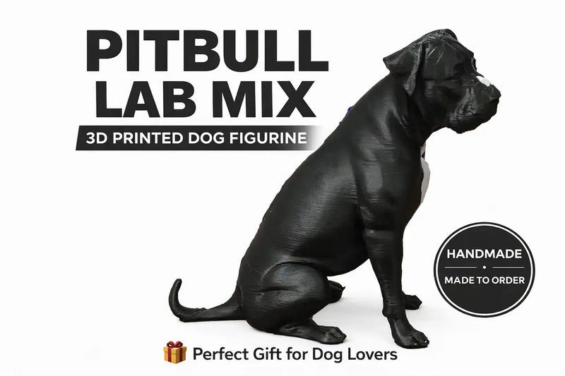 Pitbull Lab Mix Dog Figurine 3D Printed Black & White Dog Lover Gift Decor - Other