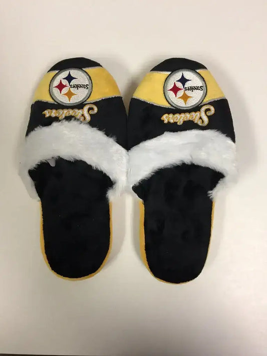Pittsburgh Steelers Womens Stripe Logo Slippers - Apparel