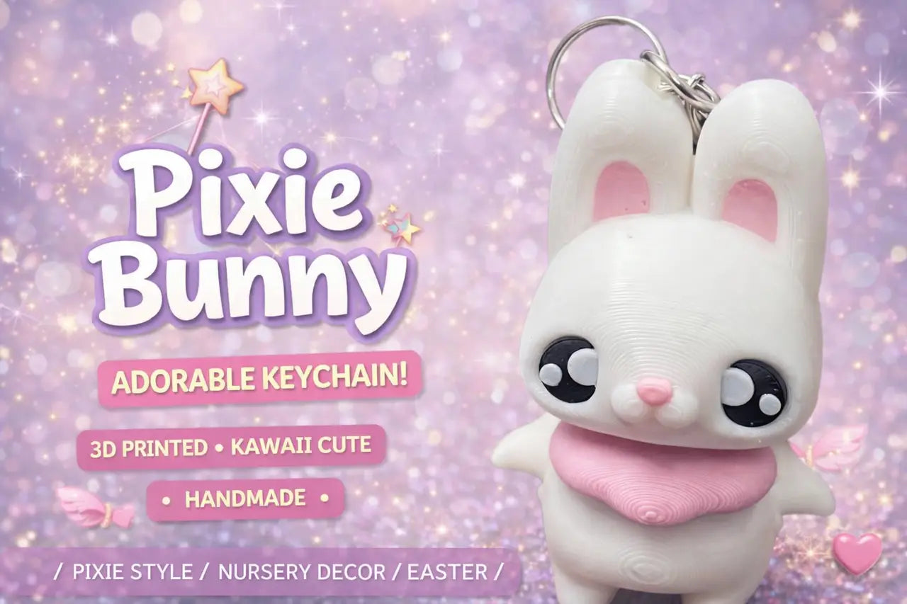 Pixie Bunny Keychain – Cute 3D Printed Bunny Figurine - Other
