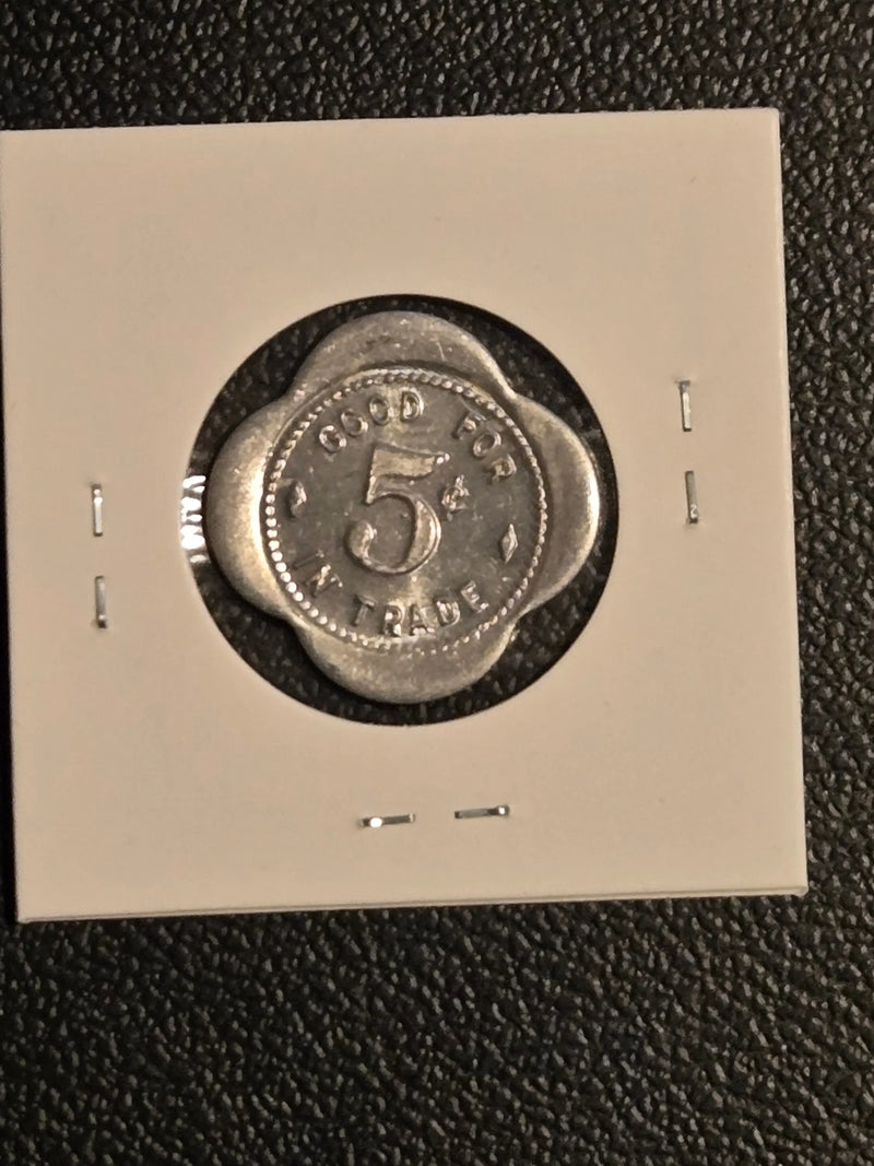 Plackes Tavern Edgar Nebraska 5c Good For In Trade Token Scalloped Rare NE - Coins & Currency