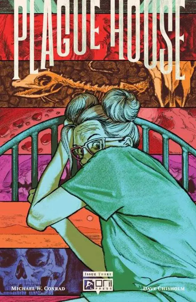 Comic book cover for Plague House featuring a distressed woman and skeletal imagery, Cover B Chloe Brailsford Variant