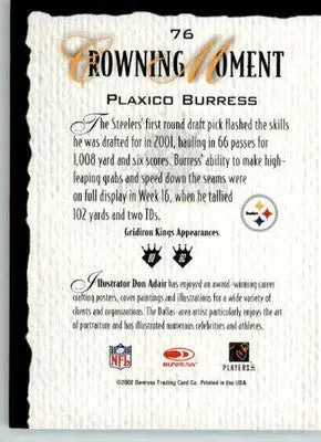 Plaxico Burress - 2002 Donruss Gridiron Kings - #76 - Football - Football Card Single