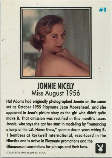 Vintage photograph of Jonnie Nicely with updo hairstyle on Playboy Autograph Card