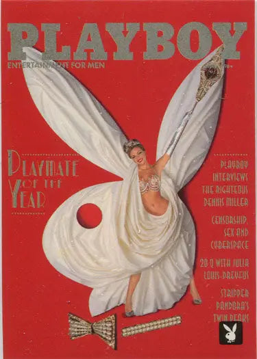 Vintage Playboy magazine cover with swan-like figure and woman torso for Chase Card