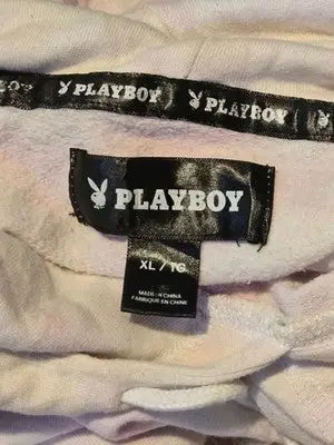 Playboy Hoodie Womens XL Cropped Tie Dye Pink White Logo Pullover Long Sleeve - Apparel
