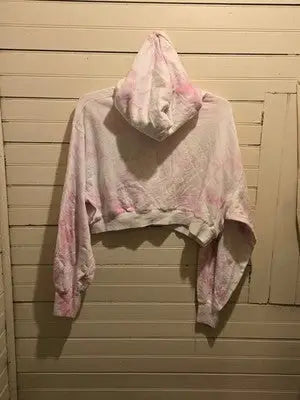 Playboy Hoodie Womens XL Cropped Tie Dye Pink White Logo Pullover Long Sleeve - Apparel