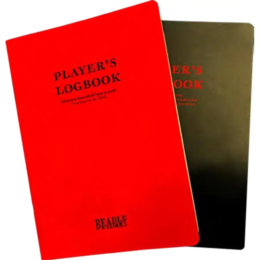 Blank red and dark grey hard cover and soft cover Player’s Logbooks for note-taking
