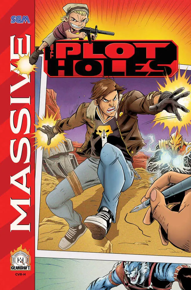 Cover art for Plot Holes video game homage featuring action-packed comic style graphics