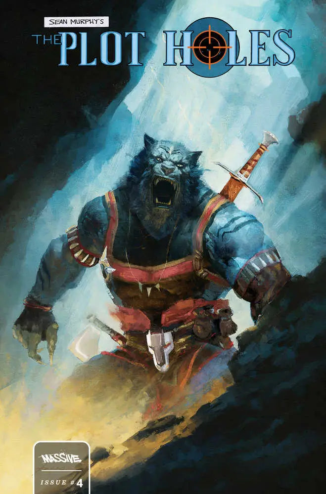 Menacing anthropomorphic wolf warrior in armor for Plot Holes comic by clever creator Farro