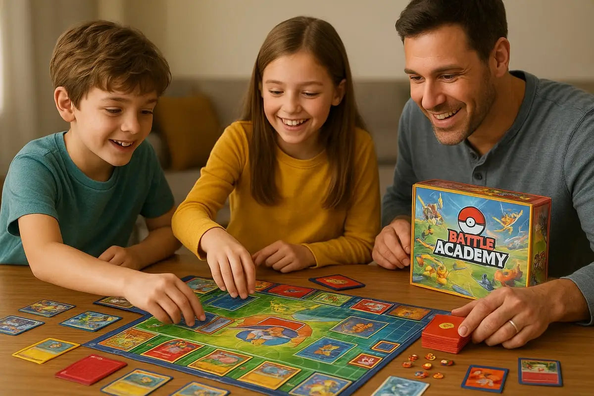 Pokemon Battle Academy board game with Pikachu cards and vibrant box