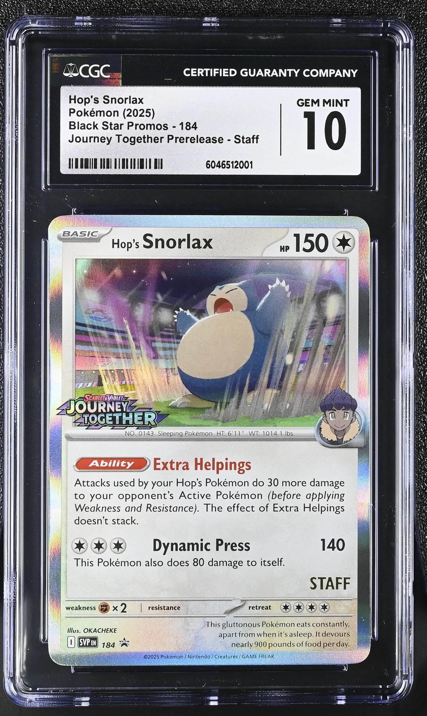 Pokemon Hop’s Snorlax (184) [S&V: Journey Together] Black Star Promo CGC 10 Gem Mint - Pokémon Card Single