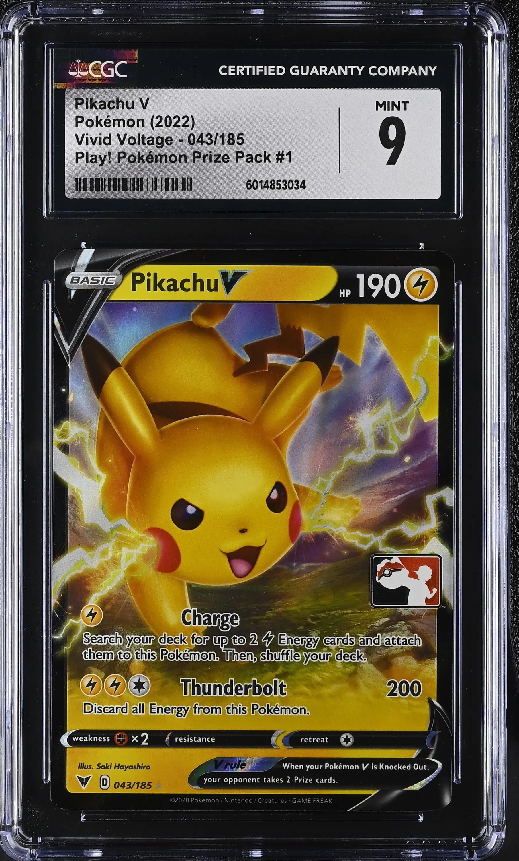 Pokemon Pikachu V (043/185) [Vivid Voltage] Prize Pack Promo CGC 9 Mint - Pokémon Card Single