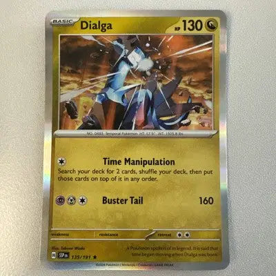 Holographic Dialga Pokémon trading card from POKÉMON TCG SURGING SPARKS HOLO set