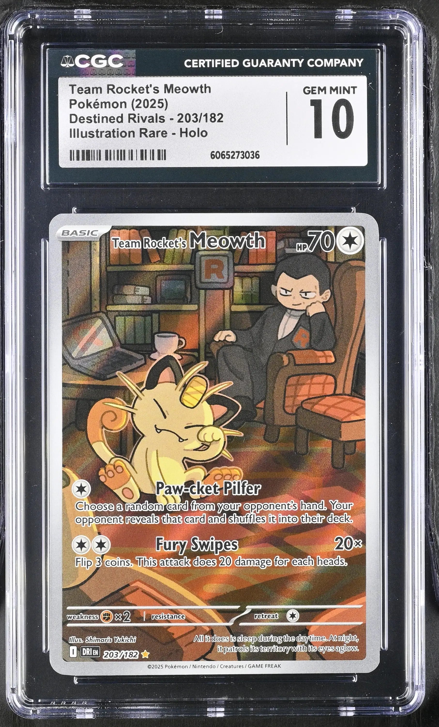Pokemon Team Rocket’s Meowth - 203/182 - SV10 DRI CGC 10 Gem Mint - Pokémon Card Single