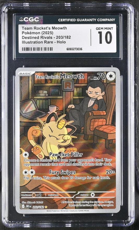 Pokemon Team Rocket’s Meowth - 203/182 - SV10 DRI CGC 10 Gem Mint - Pokémon Card Single