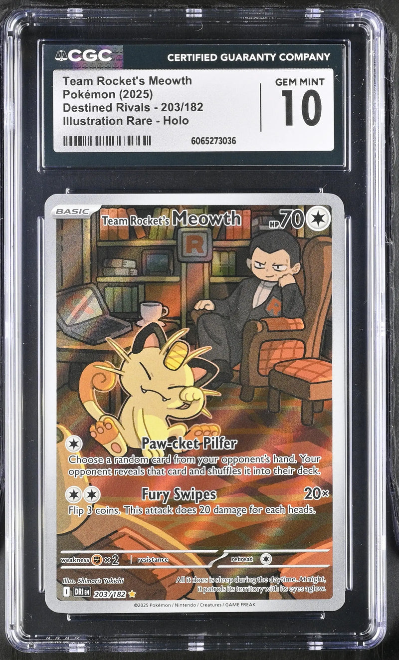 Pokemon Team Rocket’s Meowth - 203/182 - SV10 DRI CGC 10 Gem Mint - Pokémon Card Single