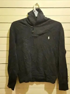 Polo Ralph Lauren Sweater Men’s M Black Collar Pullover Pony Logo Long Sleeve - Apparel