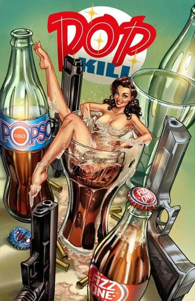 Retro-style soda pop and guns illustration for Pop Kill Campbell Frisky variant cover