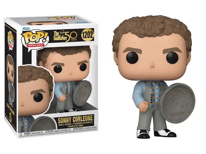 Funko Pop! Sonny Corleone figure from The Godfather with trash can lid display