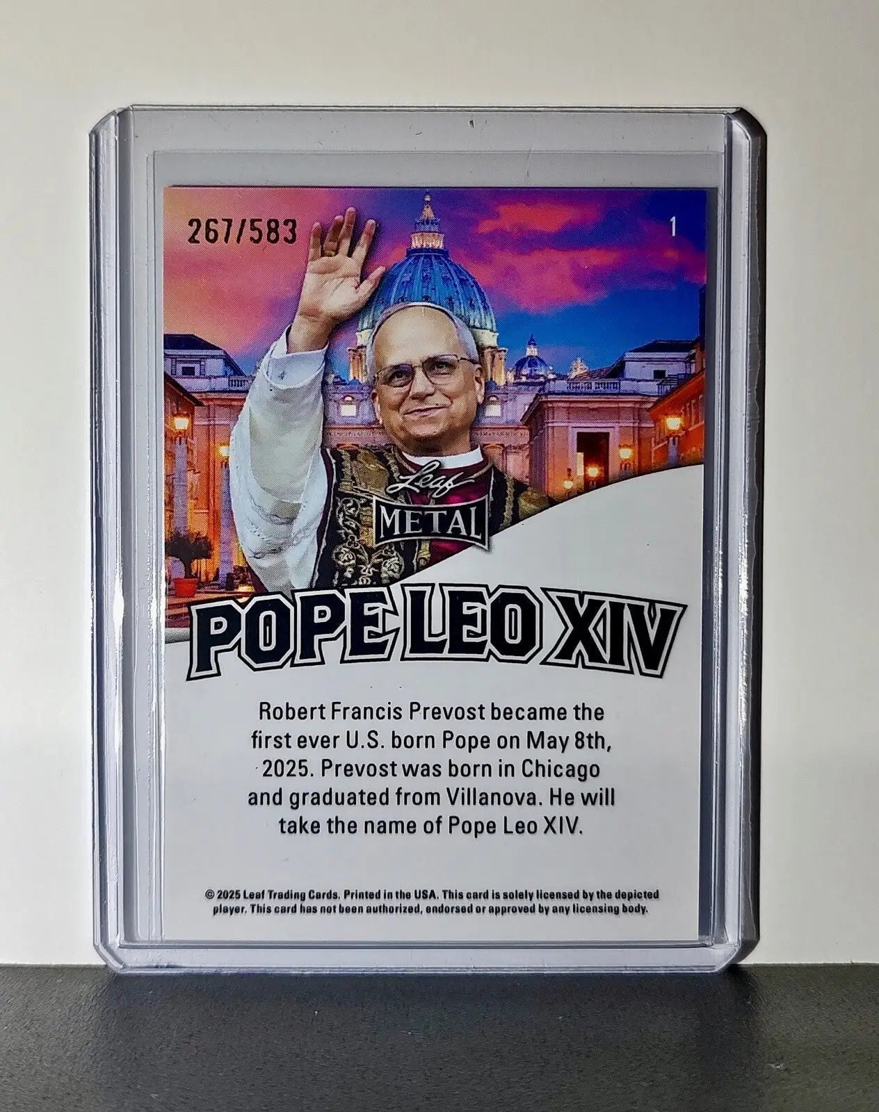 Pope Leo XIV 2025 Leaf Metal Trading Card Snow Parallel /583 - Non-Sports Card Single