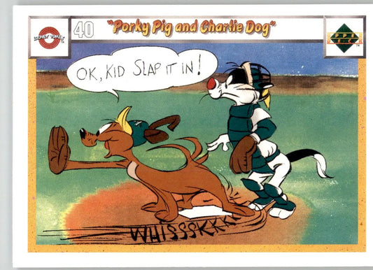 Porky Pig and Charlie Dog - 1990 Upper Deck Comic Ball - #40 / 49 - Baseball - Baseball Card Single