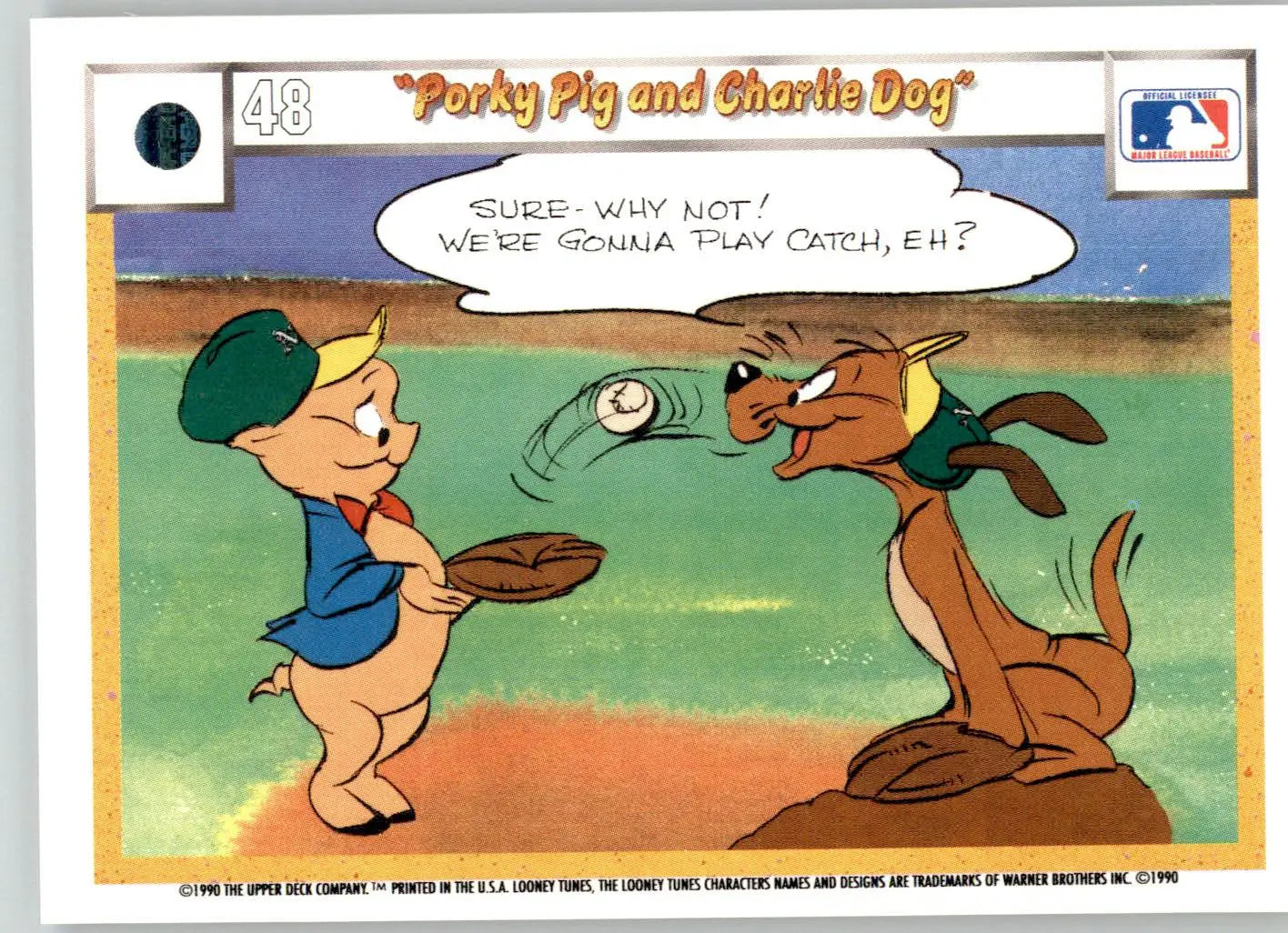 Porky Pig and Charlie Dog - 1990 Upper Deck Comic Ball - #45 / 48 - Baseball - Baseball Card Single