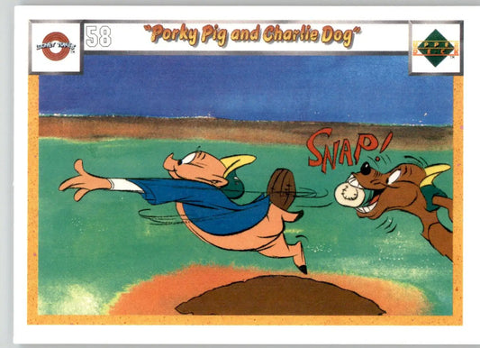 Porky Pig and Charlie Dog - 1990 Upper Deck Comic Ball - #58 / 67 - Baseball - Baseball Card Single