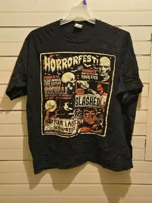 Port & Company T-Shirt Mens 2XL Horrorfest Comic Graphic Black Short Sleeve Tee