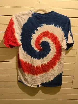 Port & Company T-Shirt Mens M Tie Dye Spiral Red White Blue Buffalove Crewneck - Apparel