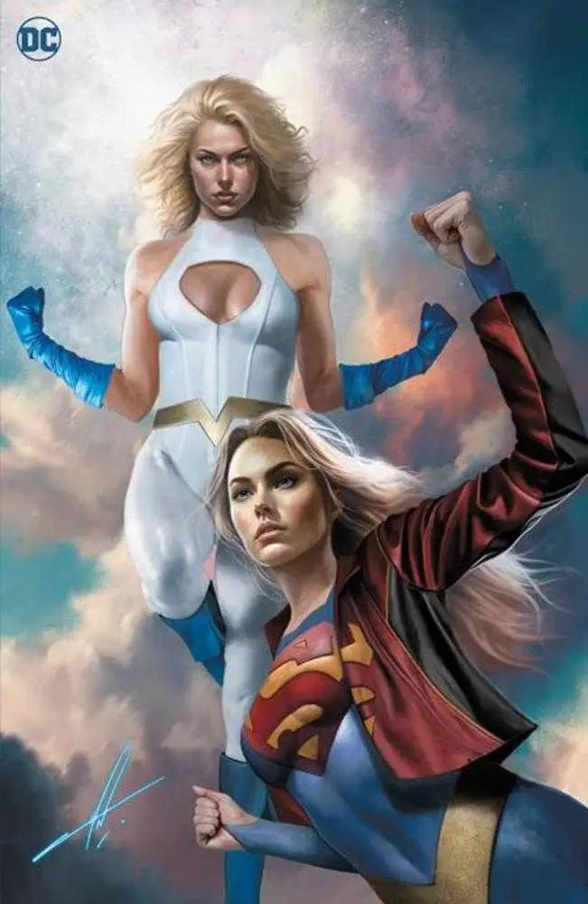 Power Girl #6 Cover E with superheroines in action against cloudy skies