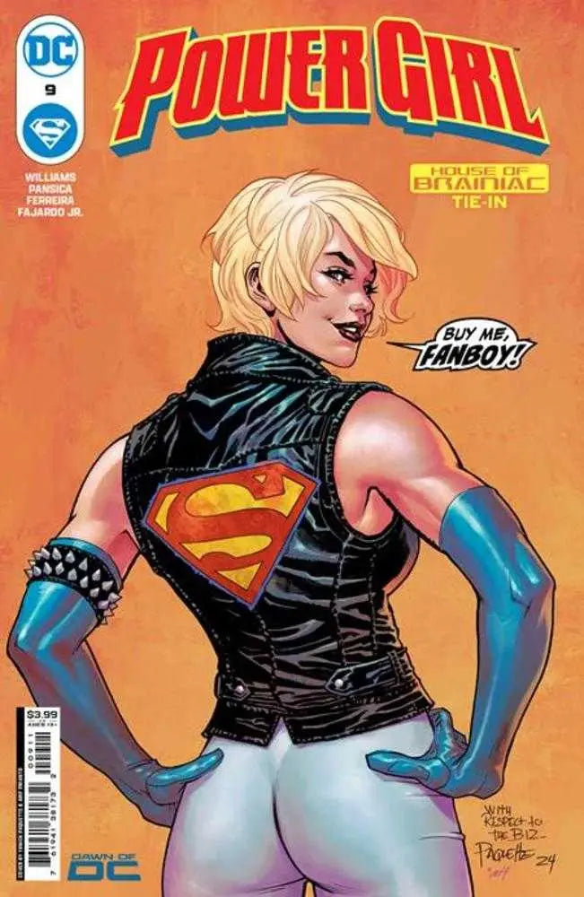 Power Girl #9 cover art by Yanick Paquette featuring Power Girl in a leather vest