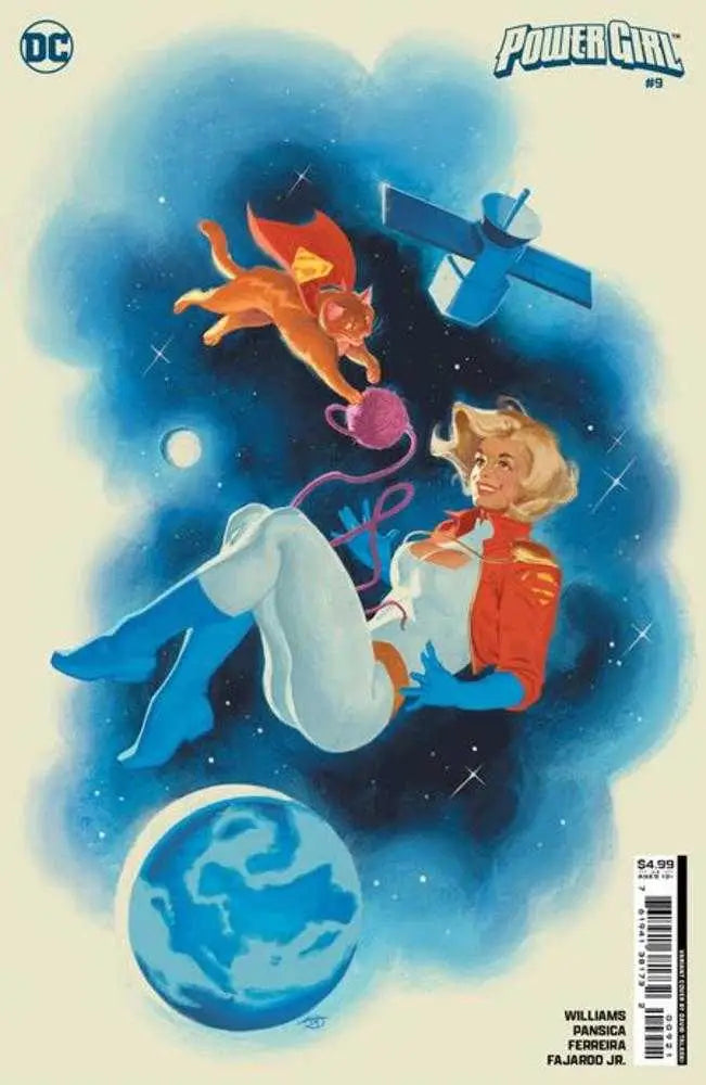 Power Girl #9 Cover C David Talaski artwork with characters in zero gravity above Earth