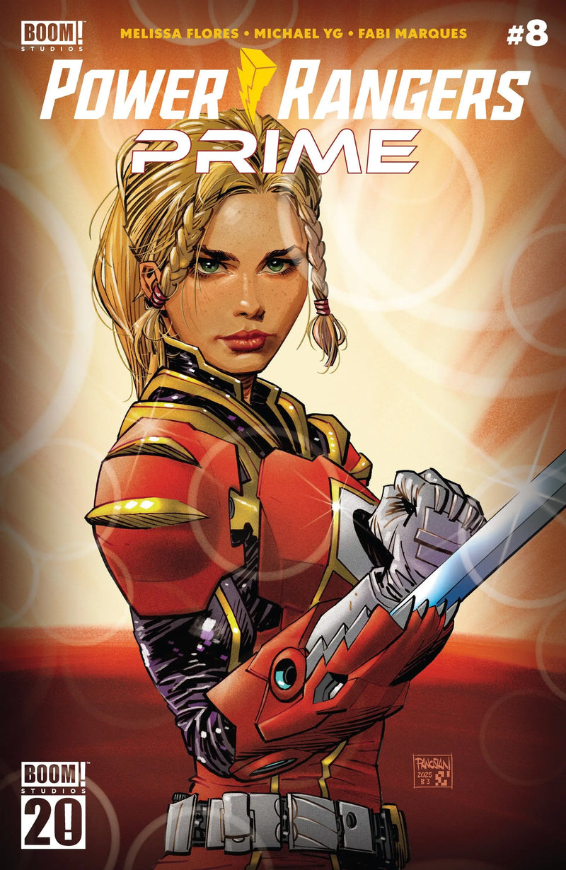 Comic book featuring female Power Ranger in red and gold armor from Power Rangers Prime series