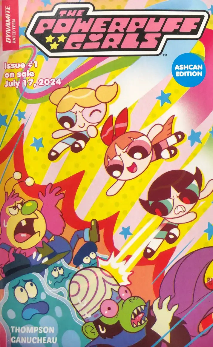 Powerpuff Girls #1 Ashcan Edition comic cover with energetic animated characters flying