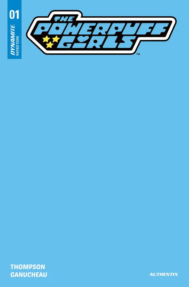 Powerpuff Girls #1 Cover T Blue Blank Authentix with vibrant blue background design